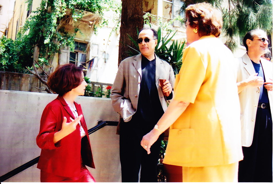 Kiarostami and Homayoun Ershadi arriving at Monot Theatre, received Colette Naufal &amp; Aimee Boulos