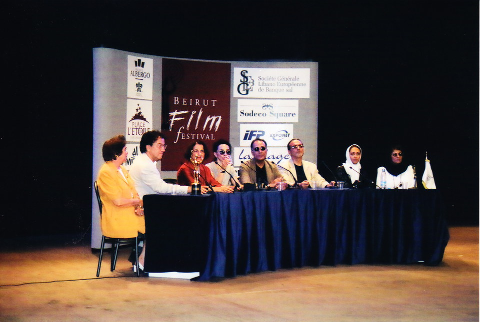 From left to right: Aimee Boulos, Dean of IEASAV, Peter Scarlet Director San Francisco Festival, Colette Naufal, Director BIFF, Katayoun Beglari, wife Peter Scarlet, Abbas Kiarostami, Homayoun ershadi actor Taste of Cherry, Niki Karimi-leading Iranian actress, Joleh Sarshar producer