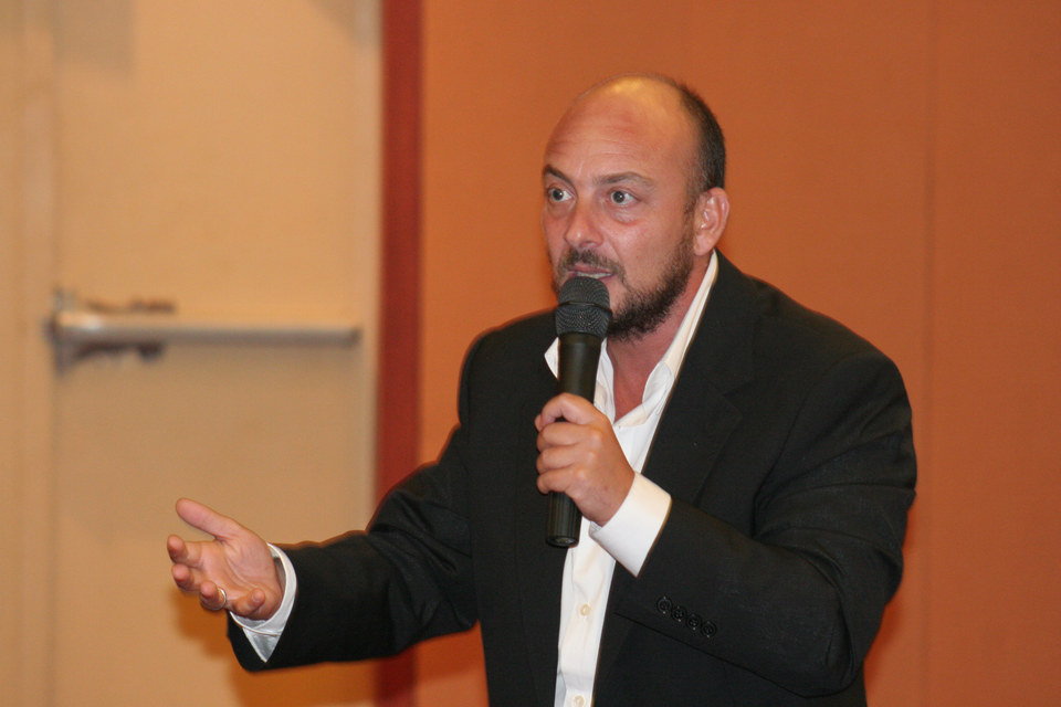 Emanuele Crealese, presenting his film The Golden Door