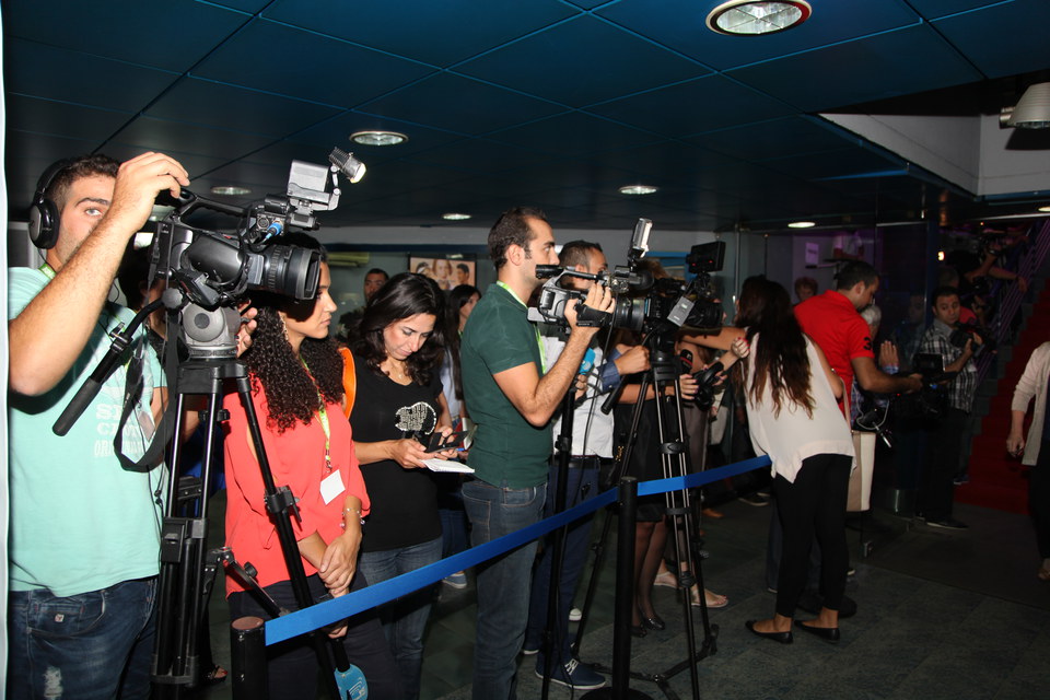 General view of the press at bottom of stairs in Abraj