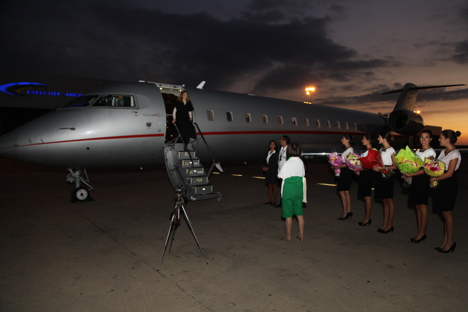Arrival at Rafick Hariri Intl Airport of Julie Gayet, and French delegation, being met by Director Colette Naufal