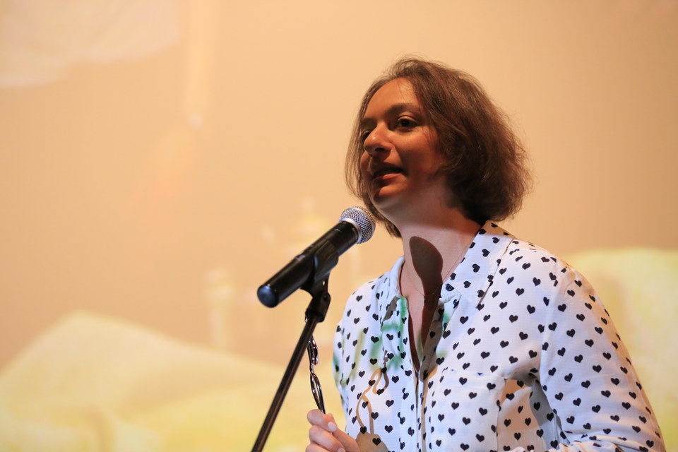 Anna Rizk taking the prize for Pierre Aboujaode director for Heaven Sent You